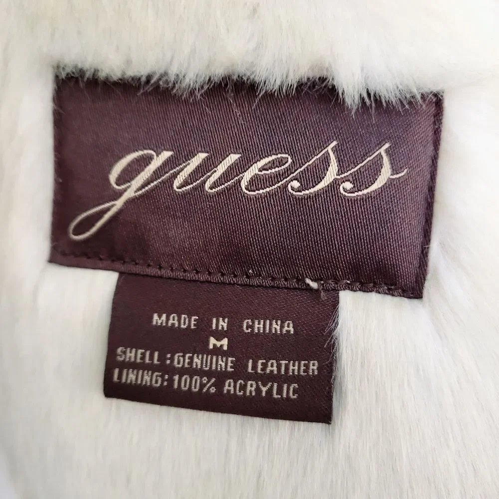Y2K Guess Suede Leather Soft Faux Fur Lined Coat Light Tan Women's M